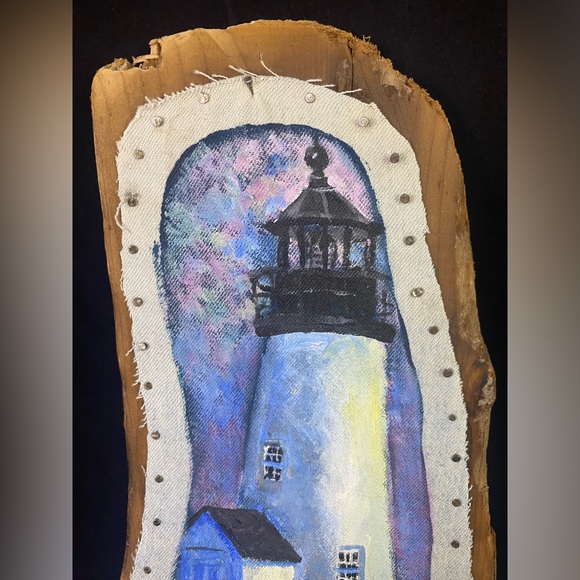 Lighthouse Nautical Art Driftwood Candace McKellar, Maine Hand Painted Signed - Picture 8 of 9
